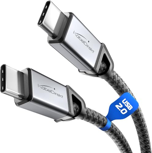 KabelDirekt – Cavo USB-C per Ricarica Veloce, Connettori Metallici + Intrecciato in Nylon, USB 2.0 – 2x 1 m (Ricarica Telefoni/Computer Portatili con 60W, Ideale come Cavo di Carica/Dati, Nero)