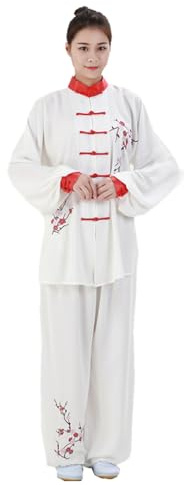 Hand Embroidery Unisex Tai Chi Uniform Cotton Chinese Kung Fu Wear Martial Arts Suit for Men and Women (Red, XXXL)