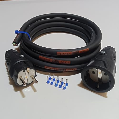 Bausatz Verlängerungskabel H07RN-F SET Titanex-Gummikabel 3x2,5mm² (1,5m-50m) + PCE-Stecker + PCE-Kupplung + 10 Aderendhülsen DIY (1,5 Meter)