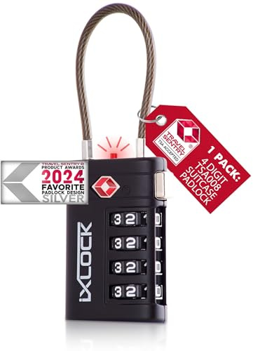 iXLOCK TSA Lås Resväska Kabellås 008, Kodlås Hänglås 4 Siffror, 1 St Svart
