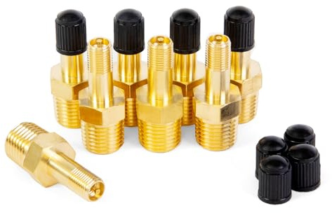 ChillWaves Brass Tank Valve, Standard Valve Core 1/4 NPT Anti-Corrosion Schrader Valve with Sealing Caps for Air Compressor Tanks(8-PACK)