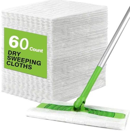 60Pcs Dry Sweeping Cloths Pads Flash Speed Mop Refill Wipes Disposable Duster Refills Floor Wipes Duster Refills for Floor Wood Tile Mopping and Cleaning