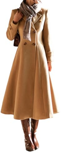 IDEALSANXUN Tweed Blazers for Women 2025 Double Breasted Business Casual Outfits Office Work Blazer Dress Coat Wool Jackets, Camel, L