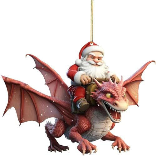 Christmas Baubles Christmas Decorations Santa Claus With Blue Dragon Ornaments For Christmas Tree Hanging Cute Acrylic Christmas Pendants Dinosaur Party New Year Supplies