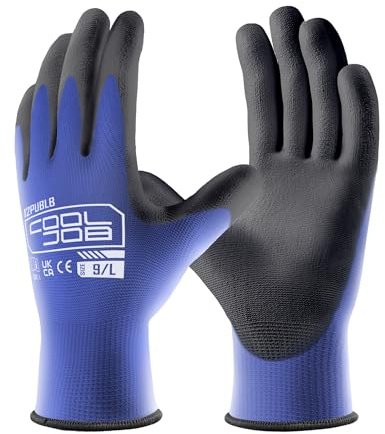 COOLJOB 12 Paar PU Handschuhe Arbeitshandschuhe Herren Größe 9/L, atmungsaktive Gartenhandschuhe Damen mit optimaler Griffigkeit & feinem Tastgefühl, Blau