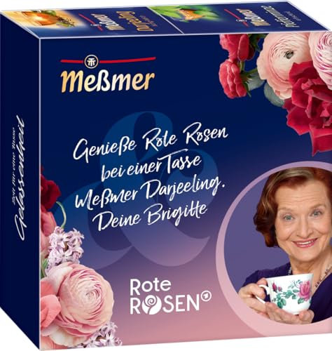 Meßmer Rote Rosen Geschenkbox | Enthält je 25 Teebeutel Darjeeling und Pfefferminze | Glutenfrei | Laktosefrei | Vegan