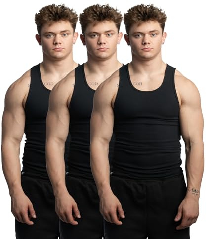 Ekkovision Beaters, Men's Tank Tops, Cotton Spandex Blend Tanks Tops for Men, Comfortable, Durable & Stylish Ribbed Fabric, Ideal Fit for Gym or Casual Wear, 3 Pack, Black, Size 2XL
