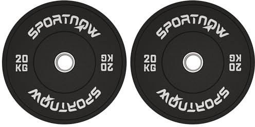 SPORTNOW Set 2 Dischi Pesi 2x20 kg in Gomma, Dischi per Palestra e Casa con Foro da 5 cm per Manubri e Bilancieri, Nero