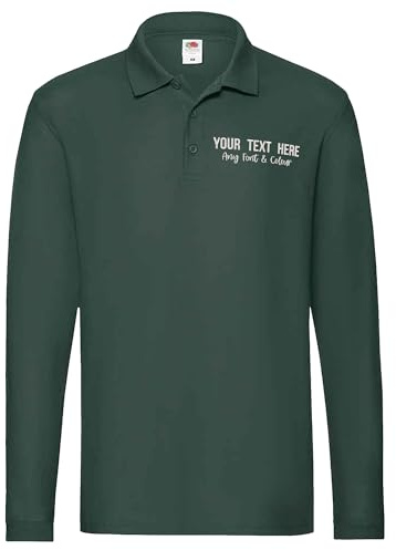 Custom Embroidered Long Sleeve Polo Shirt for Men | Personalised Workwear with Your Text or Logo | Staff Uniform Bundle | Add Your Business Name, XL, Forest