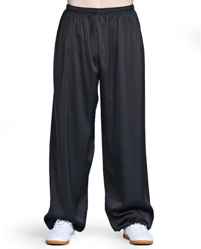 Pantaloni Tai Chi pantalone per Uomini Donne, Arti Marziali Traspiranti con Tasche, Kung di Seta di Latte per Chun Chun(Size:XXXL,Color:Nero)