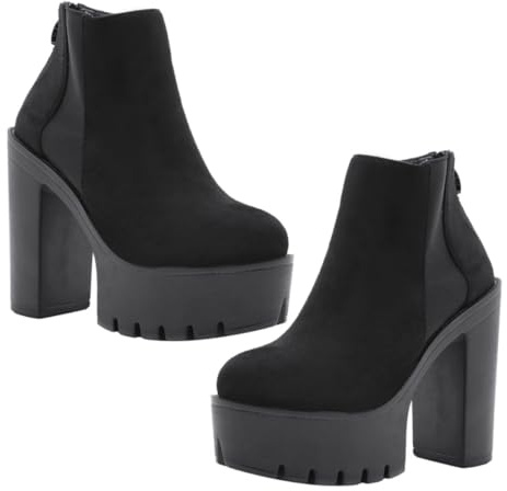 LRXIYODE Botines de Plataforma con Tacón Grueso Mujer en Negro