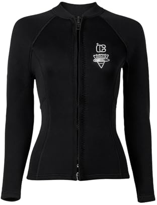Yruioon Veste Néoprène Femme 3mm Thermique Manches Longues Veste De Plongée Rashguard avec Fermeture Éclair pour Nager Plonger Surfer Snorkeler Noir XXL