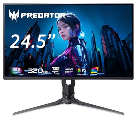 acer Predator XB253Q F3 Gaming Monitor 24.5 Zoll (62 cm Bildschirm) Full HD, IPS, 320Hz DP, 240Hz HDMI, 1ms(VRB), DP 1.4, 2xHDMI 2.0, höhenverstellbar, drehbar (Pivot), FreeSync Premium