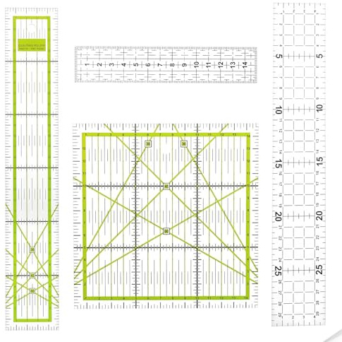 4PCS Sewing Ruler Acrylic Quilting Rulers Black and Green Fabric Cutting Rulers sewing accessories Patchwork Ruler Quilt Templates for Beginners, Tailors, Designers, Quilting and Sewing