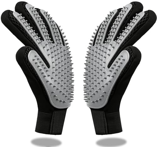 JIUBULUJIU 1 Pair Cat Grooming Glove, Grey Pet Hair Remover Glove