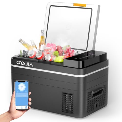 Oyajia Nevera con compresor de 30 litros, nevera para coche con control por aplicación Bluetooth, nevera eléctrica para coche, camión, caravana, camping, congelador, refrigeración hasta -20 °C, 12/24