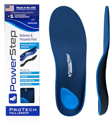 PowerStep ProTech Orthotic Insoles - Medical Grade Arch Support Inserts for Plantar Fasciitis Relief - Made in USA - Maximum Cushioning + ShockAbsorb Orthotics (M 12-13)