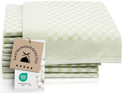 ZOLLNER 10er Set Geschirrtücher Baumwolle in 46x70 cm - super saugstarke und robuste Küchentücher – waschbar bis 60°C – in grün kariert - Gastronomiequalität - Oeko Tex® Zertifiziert