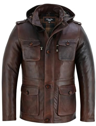 Charlie LONDON Men’s Vintage Brown Leather Jacket – Genuine Cowhide Leather Jackets for Men | Classic Antique Leather Coat (UK, Alpha, XXL, Regular, Regular, Brown)