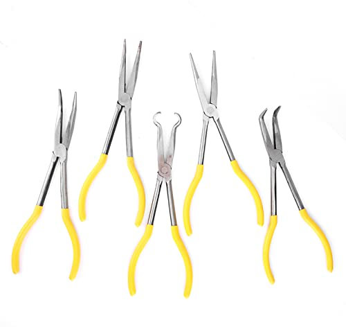 5 stücke Kohlenstoffstahl Lange Spitzzange O-form Clamp Zündkerzenzange Bend Tipps Elektriker Handwerk Handwerkzeug Set