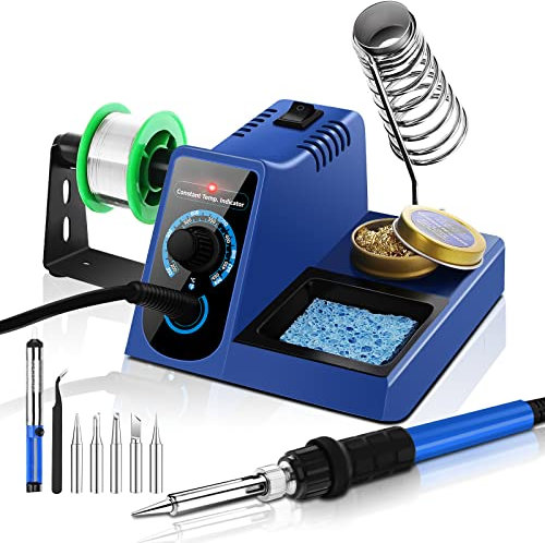 NAHKZNY Lötstation Lötset 60W Lötkolben 200°C ~ 480°C einstellbare Temperatur mit Entlötpumpe Lötkolbenständer 5 Lötspitzen Feinlötkolben Soldering Set für Schule Labor Hobbylöten
