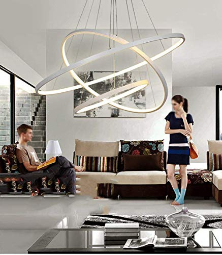 Lampadario LED a Sospensione 48W 3 Anelli Sospesi Cerchi dal Design Moderno 60x60x100 cm (Bianco Caldo) Lampadario soggiorno moderno porta lampada da soffitto lampadari moderni a sospensione