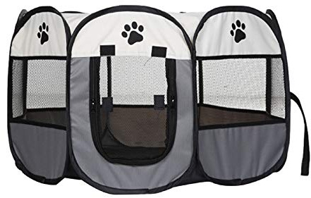 Shoze Pet Cage Large Portable Pet Dog Cat Playpen Tent Oxford Fabric Fence Breathable Mesh Kennel Cage Crate XL Gray