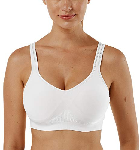 Vertvie Dam 1/2/3 set med enfärgad sportbehå utan bygel, bustier i klassisk modell och bekväm stretch, bh med medium stöd, vadderad må-bra-bh, Vit, M