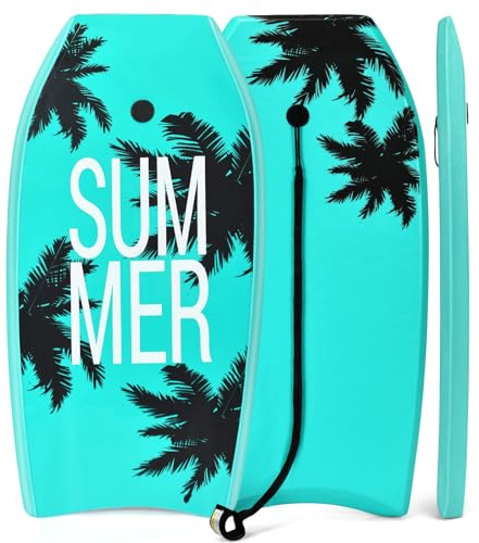 GYMAX Surfbrett, Schwimmbrett mit Zugseil & EPS Schaumstoff-Kern, Bodyboard Surfboard für Kinder & Erwachsene (94 x 47 x 5,5 cm, Grün)