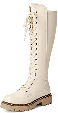 DREAM PAIRS Bottes Hautes au Genou pour Femmes Chaussures Longues à Lacets Bottes Décontractées à la Mode Beige SDKB2203W-E Taille 39 (EUR)