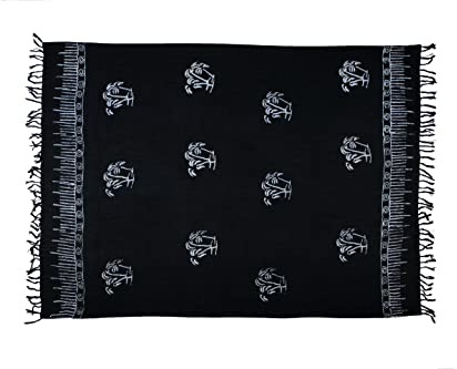 SAIVONA Pareo Sarong Telo Mare Gonna Spiaggia -Opaco Come o Asciugamano e Abito Avvolgente Donna - Fatto a Mano dalla Produzione del Commercio Equo e Solidale Batik Palmo Nero
