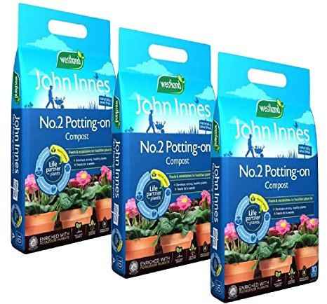Westland Peat Free Garden Compost - John Innes No2 Potting-On Compost 3 x 10L Bags. Potting Compost for Outdoor Plants, Vegetables Growing or House Plants with Topline Card.