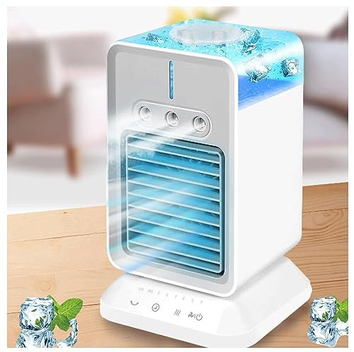 VVLXRIC 4 in 1 Climatizzatore Portatile, 3 velocità,3 modalità di Nebbia,4 in 1 Rinfrescatori d'Aria Timer 2-4H,120° di Rotazione Mini Air Conditioner per Casa,Ufficio,Dormitorio