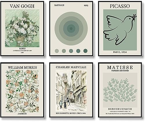 Stampe artistiche da parete astratte Matisse verde salvia da parete, poster per mostre, arte vintage, bohémien, decorazione per camera da letto estetica (28 x 35,6 cm, senza cornice, stile A)