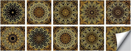 Papel tapiz marrón barroco for pelar y pegar, vinilo impermeable, azulejos de pared autoadhesivos, azulejos a prueba de aceite, pegatinas for azulejos de cocina y baño (Size : 10 Pcs/10x10cm)