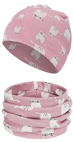 Aolso Kinder Beanie Mütze & Schal Schlauchschal Set, Loop Mütze, Baumwoll Schals, Winter Loop Schal für Junge und Mädchen, Baby Schals