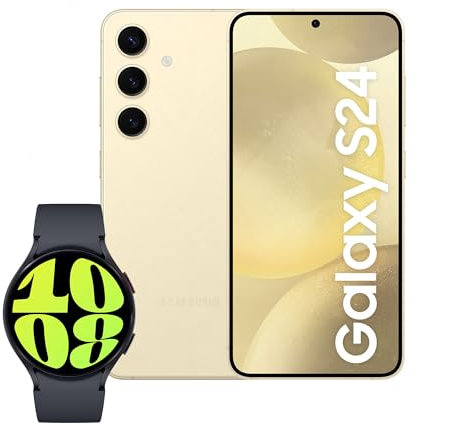 Samsung Galaxy S24, AI Android Smartphone, 8GB RAM, 128GB Storage, 50MP Camera, Amber Yellow, 3 Year Manufacturer Extended Warranty with Watch6 Smart Watch, BT, 44mm (UK Version)