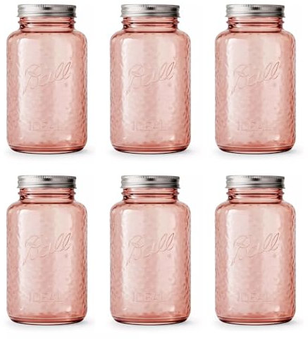 Ball Collectors Edition Vintage Rose Colored Canning Jars, Regular Mouth Quart Jars with Lids and Bands, 32 Oz Each, Pack of 6, 2166214-6PK