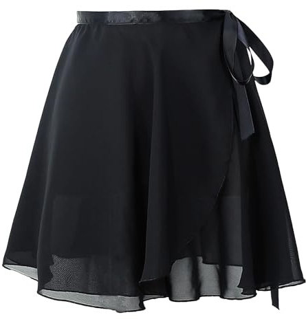 Baisdan Girls Women Ballet Wrap Skirt Chiffon Dance Skirt with Adjustable Waist Tie Skate Gymnastics Ballet Skirts Black