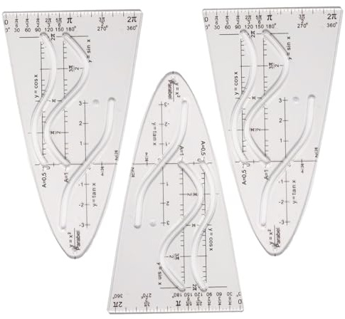 AJUNLKVDR 3 Stück Parabelschablone Mathe, Einheitsparabel, Geometrie Kurvenschablone Lineal, Sinus/Kosinus