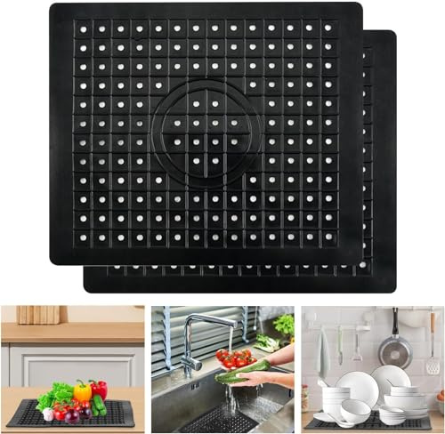 Yitobici - Alfombrilla de Goma para Fregadero, Escurridor, para Cocina y Baño, Color Negro, 31 x 26 cm, 2 Unidades
