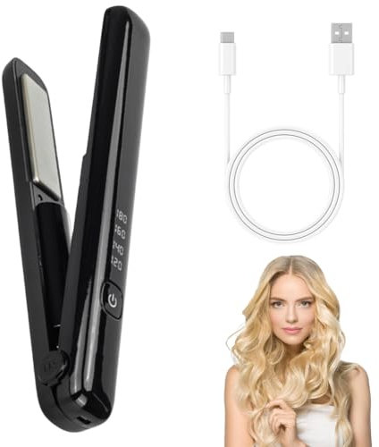 WAVATA Glätteisen Kabellos, 2 in 1Haarglätter und Lockenstab, Haarglätter mit Keramikbeschichtung, tragbares Reiseglätteisen mit Akku, Schnelles Styling, Schwarz