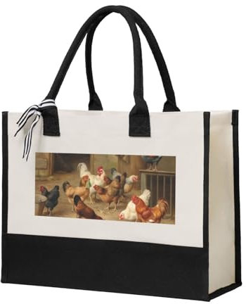 CRJSYCBYB Sac à bandoulière en toile imprimée pour femme Motif poulet rôti, beige, Taille unique