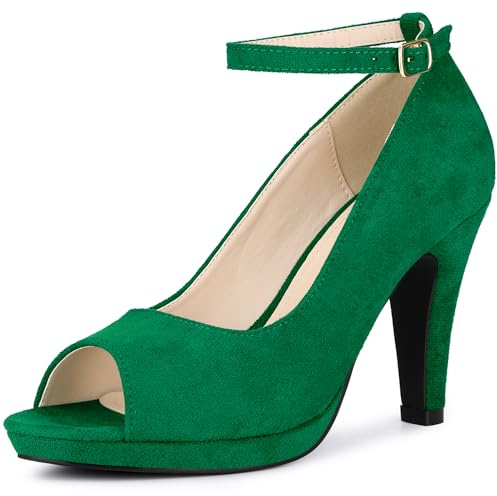 Perphy Platform Peep Toe Ankle Strap Stiletto Heel Pumps for Women Green 6 UK/Label Size 8.5 US