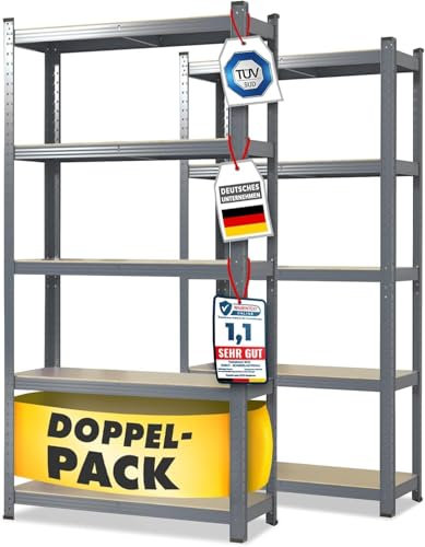 Floordirekt Estantería para Cargas Pesadas. Juego de 2 Unidades. Gris. 200 x 100 x 50 cm. sin Tornillos. para sótano. de Almacenamiento. para Taller. Banco de Trabajo. 5 estantes Ajustables (Lakota)