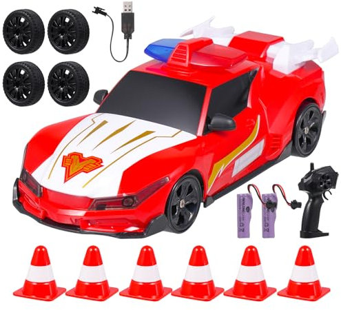 Hylukon Ferngesteuertes Auto, Polizeiauto 4WD RC Auto Drift Car mit Lichtern, RC Drift Car Geburtstagsgeschenk für Kinder, Jungen und Mädchen