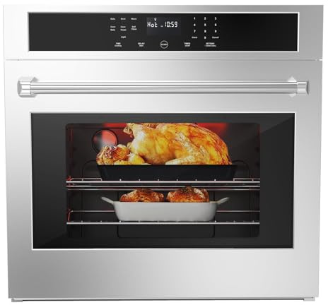 30 inch Electric Single Wall Oven with Convection Fan Touch Control, Large Oven Capacity, 360° Rotisserie, Fingerprint Resistant Stainless Steel