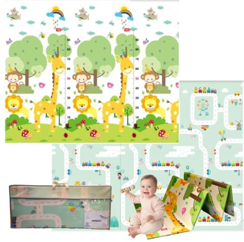 Bimbidoo - Tappeto Gioco Bambini pieghevole 180x160x1cm Facile da Pulire Reversibile Non Tossico. Regalo Bambino - Tappeto Gioco Neonato - Palestra Neonati -Tappeto Tummy Time