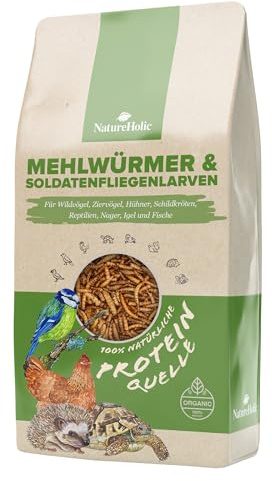 Mjölmaskar & soldatfluglarver torkade | proteinrik mat fåglar, ankmat, gnagare, igelkott, ekorre, fågelmat, vilda fåglar kyckling, reptil | naturligt insektssnacks (2 300 g)