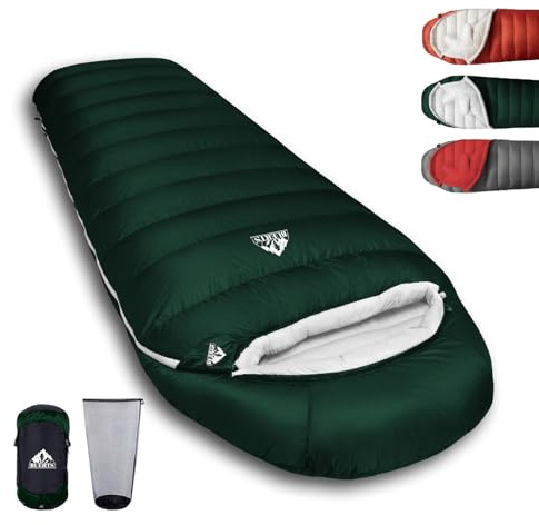 BUERTS Sac de Couchage en Duvet pour Adulte, 680FP, Sac de Couchage d'extérieur pour l'extérieur, Convient pour Le Camping, la randonnée et Les Voyages, avec Sac de Compression. (-4℃, Vert)